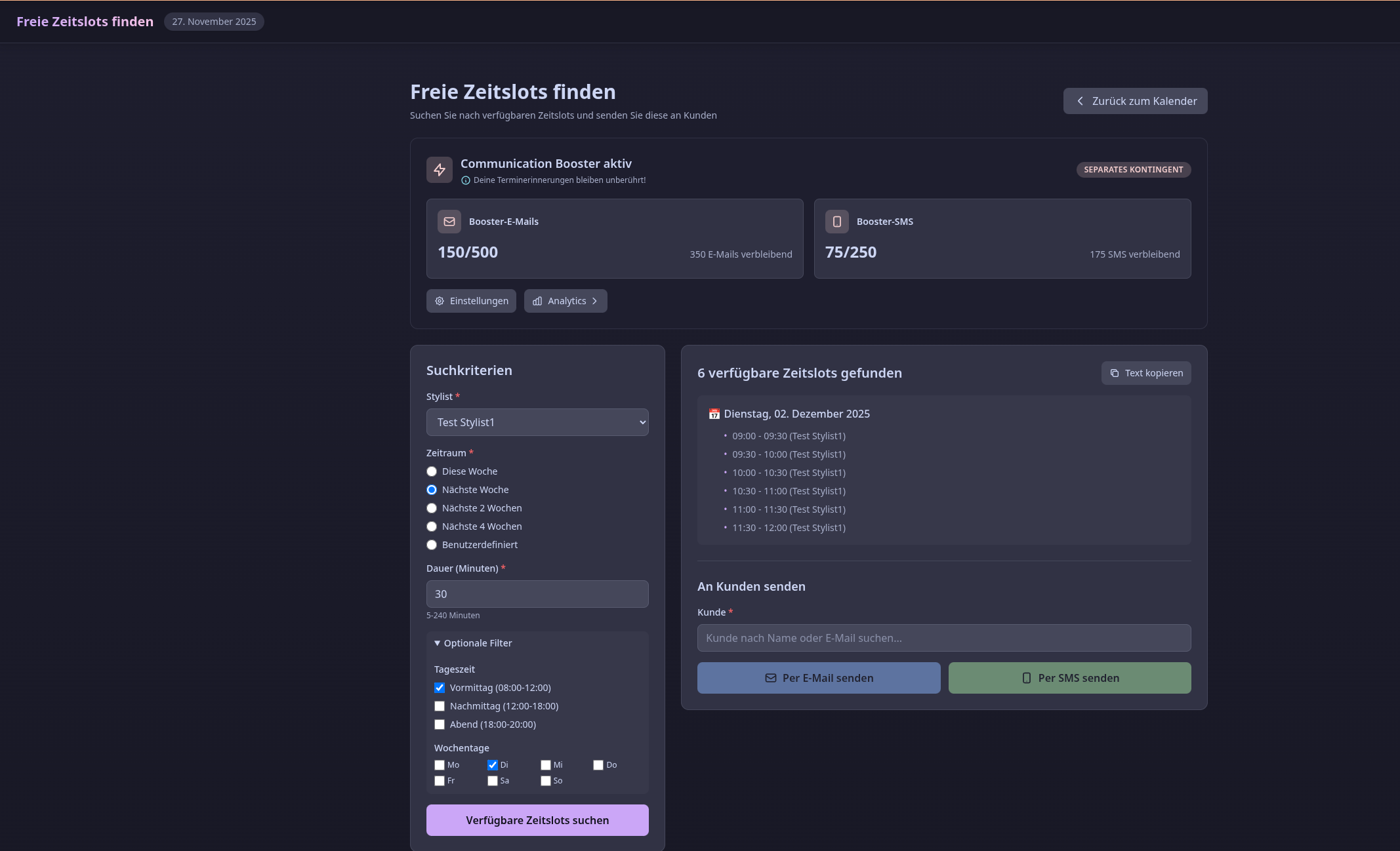 Free Slots Finder - Freie Zeitslots finden und automatisch versenden